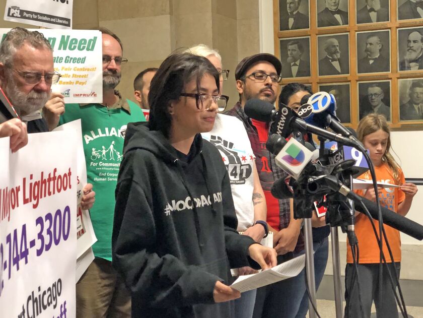 Jennifer Nava, a senior at Kelly High School, spoke at a City Hall news conference Tuesday.