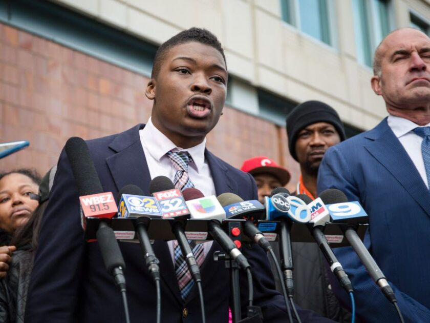 Activist Ja’Mal Green spoke at a press conference outside Chicago Police headquarters in 2016. File Photo. | Santiago Covarrubias/Sun-Times