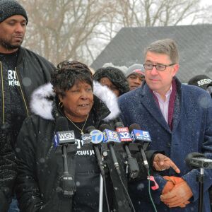 Flanked by her pastor Leaundre Hill (left) and her attorney Gregory Kulis (right), Beatrice Roberson vows to continue seeking justice for the tragic death of her son Jemel Roberson on Saturday. | John Booz/For the Sun-Times