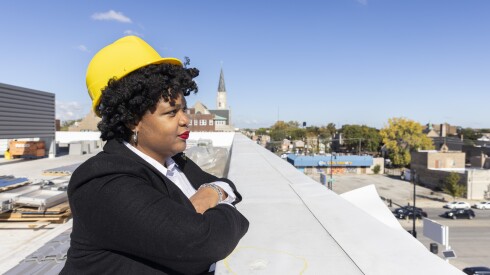 Drea Slaughter, executive director of the Garfield Park Rite to Wellness Collaborative, tours the construction site for Sankofa Wellness Village in the West Garfield Park neighborhood of Chicago on October 29, 2025.