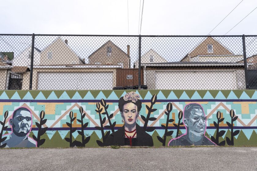 Late Mexican artist Frida Kahlo is shown in part of the “Libertad” mural in Barrett Park.