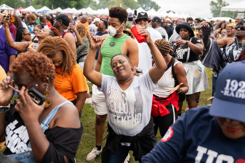 The crowd dances during the Chosen Few Picnic at Jackson Park in the Woodlawn neighborhood, Saturday, July 8, 2023. | Pat Nabong/Sun-Times