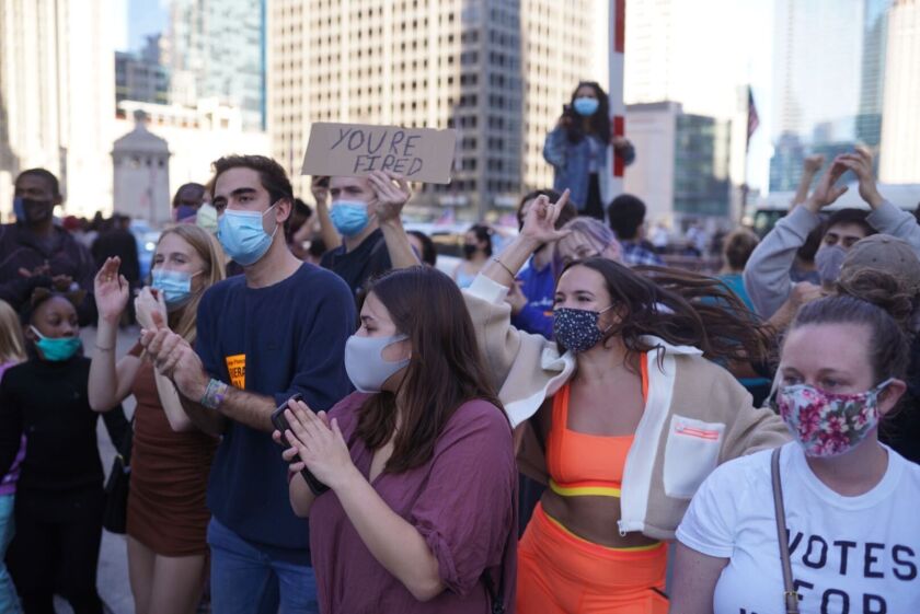 Chicago revelers celebrate Saturday near Trump Tower.