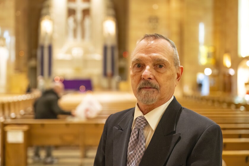 Rick Garcia the founder of Equality Illinois stands inside St. Peter’s Catholic Church in The Loop, Monday, Dec. 18, 2023. Garcia says that it’s a “new day” after hearing news of Pope Francis formally approving allowing priests to bless same-sex couples.