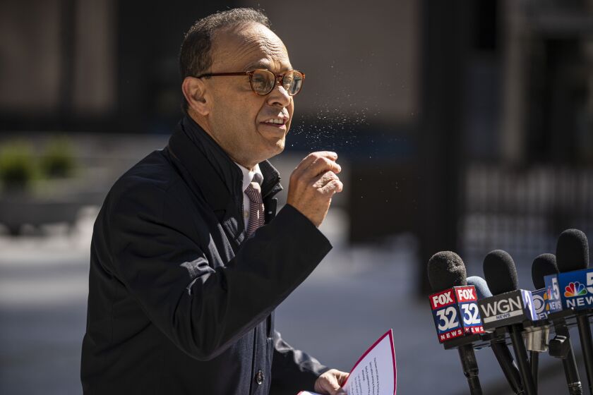 Former Rep. Luis Gutierrez speaks at a news conference earlier this year.