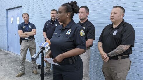 Chattanooga Police Chief Celeste Murphy addresses members of the media at the downtown precinct at on 11th Street during a news conference following an early morning shooting on Sunday, June 5, 2022.