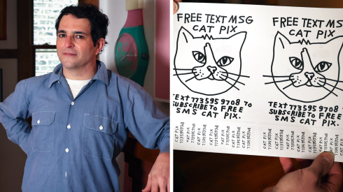 Derek Erdman, a graphic artist who lives in Logan Square, says his Cat Pix texting project is a joyful expression of civil disobedience.