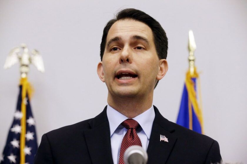 Wisconsin Gov. Scott Walker, seen here last September in Madison, Wis. AP file photo