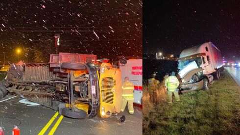 The scene of a bus crash involving St. Ignatius College Prep hockey players and a semi driver in Warsaw, Indiana.