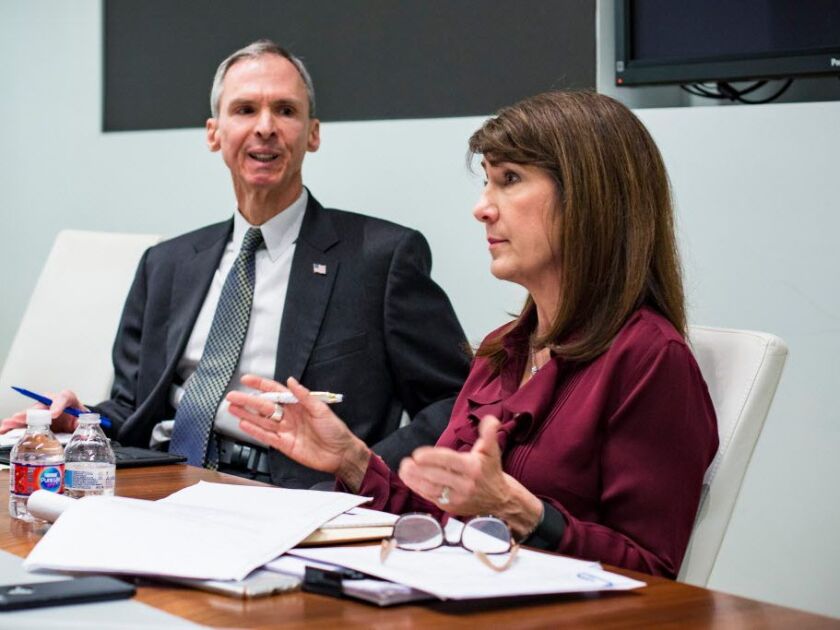 U.S. Rep. Dan Lipinski, left, and Democratic primary challenger Marie Newman, right, in 2018. File Photo. | James Foster/For the Sun-Times