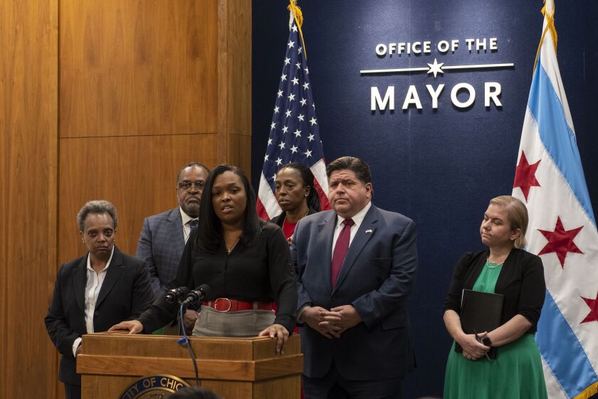Chicago Public Schools CEO Dr. Janice Jackson appeared at a news conference Friday to discuss a high school aide testing positive for the novel coronavirus.