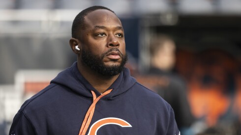 Chicago Bears offensive coordinator Thomas Brown walks around the field before the Bears take on the Green Bay Packers at Soldier Field, Sunday, Nov. 17, 2024.
