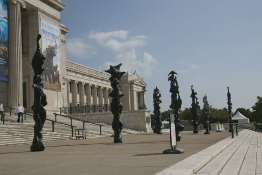 Herb Alpert’s Spirit Totems are on display on the south steps of the Field Museum, Sept. 17, 2015. | Ashlee Rezin/For the Sun-Times