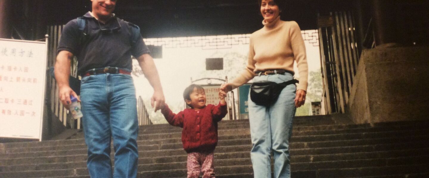 Bruce Berkheimer with his daughter Emily and wife Maureen in Wuhan in 1999.