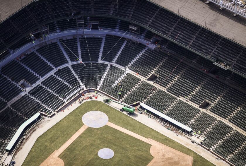 Aerial photos of Wrigley Field with fresh sod taken Saturday, April 1, 2017. | Lee Hogan/For the Sun-Times