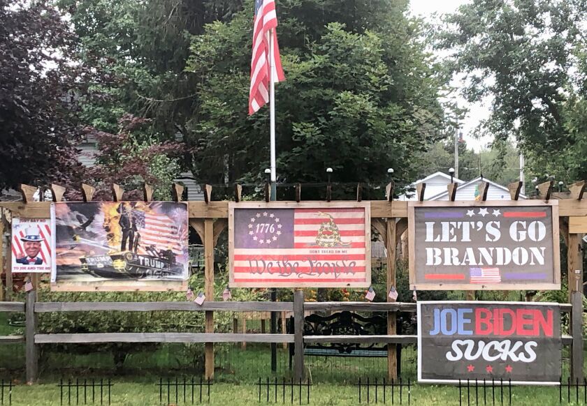 Part of a yard display in front of a home in Ontonagon, Mich.
