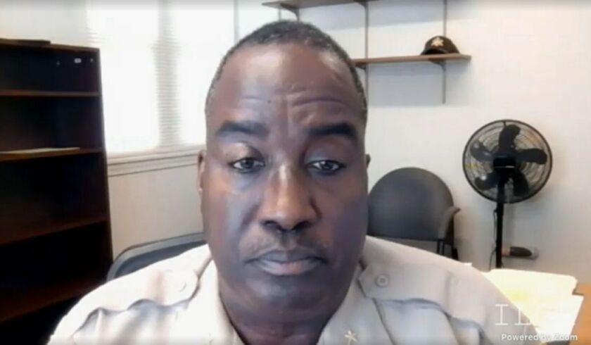 Arthur Jackson, first deputy chief of police for the Cook County Sheriff’s Police Department, testifies before a state hearing on Thursday.