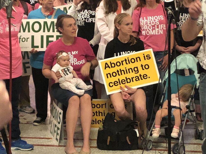 Anti-abortion protesters at the Chicago Cultural Center