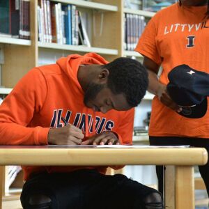 Phillips’ Joseph Thompson signs a letter of intent to Illinois. Worsom Robinson/For the Sun-Times.