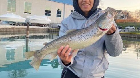 Andy Mikos’ son with a brown trout from Kenosha, Wisconsin. Provided photo