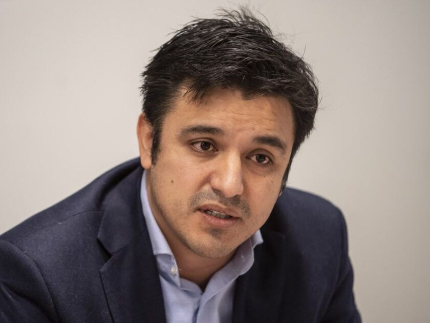 25th Ward aldermanic candidate Byron Sigcho-Lopez meeting with the Sun-Times Editorial Board last month. File Photo. | Rich Hein/Sun-Times
