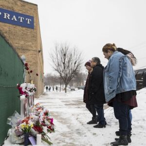 Hundreds of mourners pay their respects at a prayer vigil for the five people killed two days earlier in a mass shooting at the Henry Pratt Company in Aurora, Sunday afternoon, Feb. 17, 2019. | Ashlee Rezin/Sun-Times