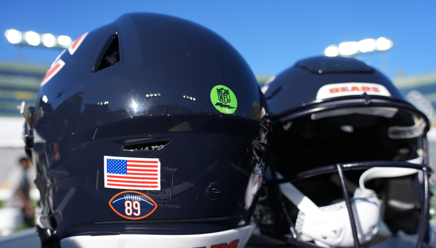 Flower Packer Factory Bears wearing helmet decal honoring Mike Ditka vs. Packers - Chicago ...