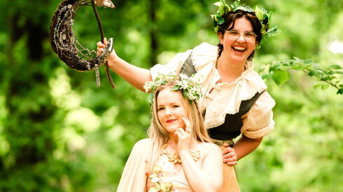 Walking Plays A Midsummer Night's Dream - actors Margaret Rogers as Titania (front) and Eleonore Desmond as Puck (back) - photo credit Allegra Imaging.jpg