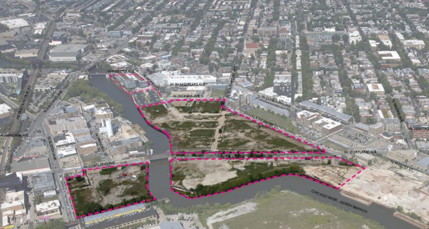 An aerial view of the land to be redeveloped as Foundry Park.