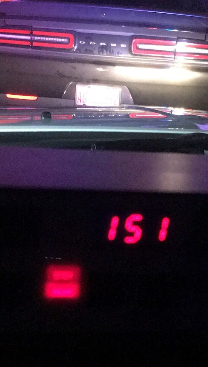 <br>The speed clock inside an Indiana State Police squad car shows the speed at which a Dodge Challenger was going early Friday on the Indiana Toll Road. At one point it was clocked at 158 mph. | Indiana State Police