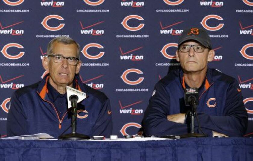 Phil Emery, left, and Marc Trestman (AP Photo/Nam Y. Huh)
