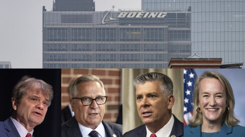 Among the members of Congress from Illinois who have accepted campaign contributions from the Boeing Co. since last year: U.S. Rep. Mike Quigley D-Ill.), left, U.S. Rep. Mike Bost (R-Ill.), center left, U.S. Rep. Darin LaHood (R-Ill.), center right, and U.S. Rep. Nikki Budzinksi (D-Ill.), right.