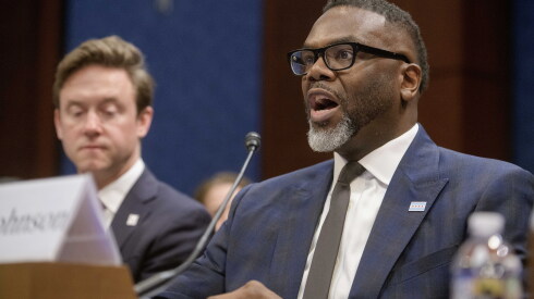 Mayor Brandon Johnson responds to questions during a House Committee on Oversight and Government Reform hearing with sanctuary city mayors on Capitol Hill March 5, 2025.