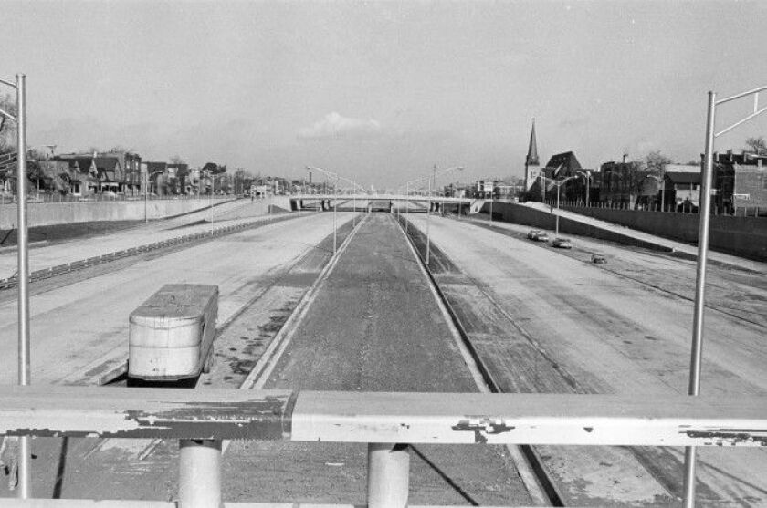 The Dan Ryan Expressway looking north from 31st Street, several months before construction was completed in December 1962. | Sun-Times file photo