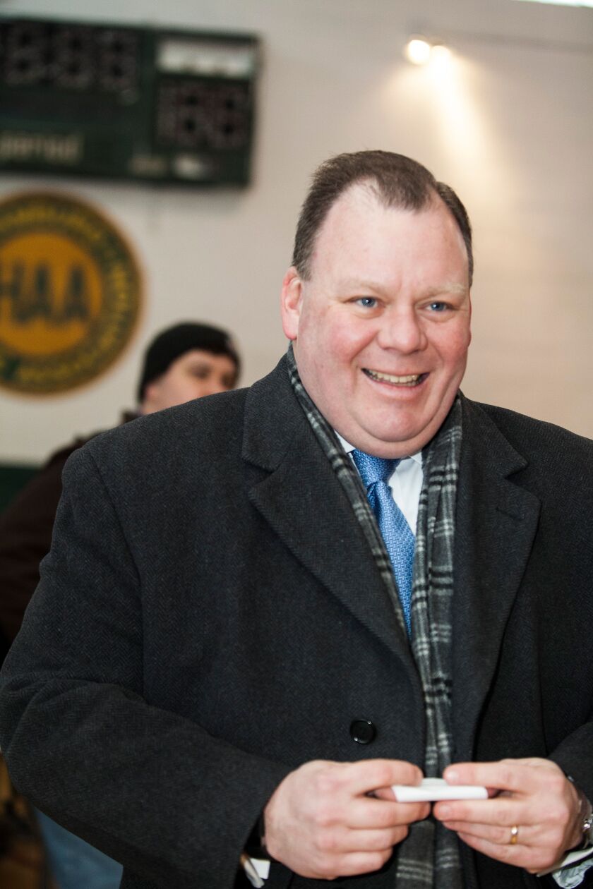 11th ward alderman candidate Patrick D. Thompson at the Hamburg Athletic Association in Bridgeport for the municipal elections, Tuesday, February 24th. | James Foster for Sun-Times Media
