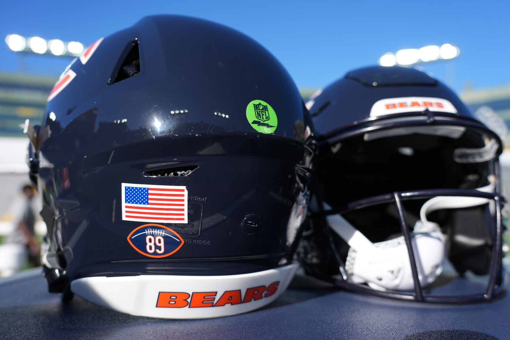 Number Corner Clock Bears wearing helmet decal honoring Mike Ditka vs. Packers - Chicago ...