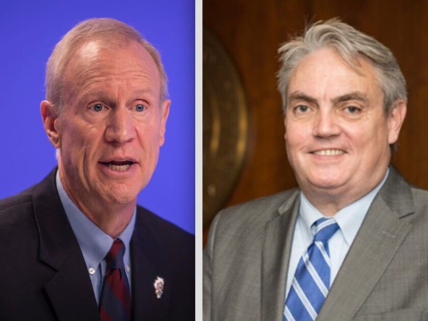 Gov. Bruce Rauner, left. File Photo. (Rich Hein/Chicago Sun-Times); David J. Walsh, right. (mwrd.org photo)
