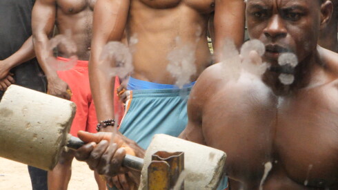 A still from Karimah Ashadu's 2025 film "MUSCLE."