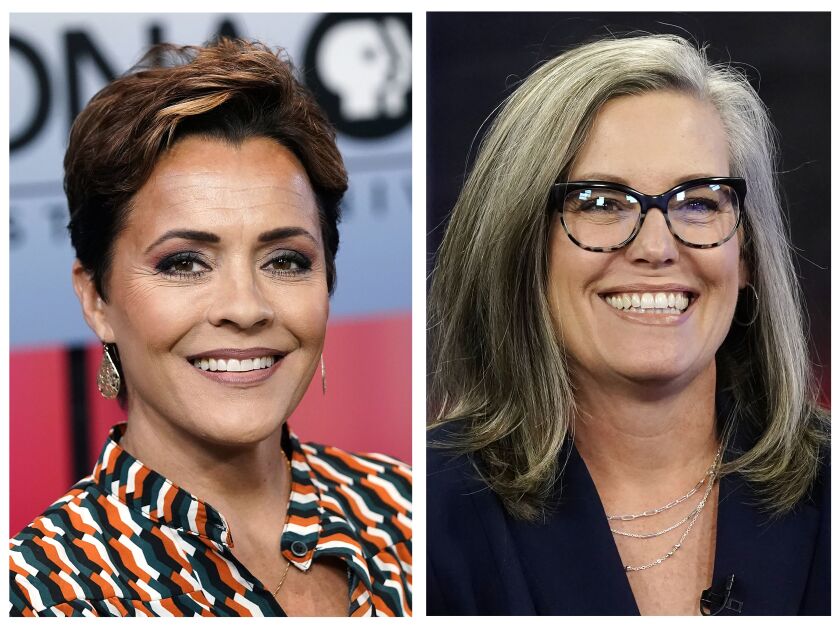 Republican candidate for Arizona governor Kari Lake (left) and Democratic challenger Katie Hobbs.
