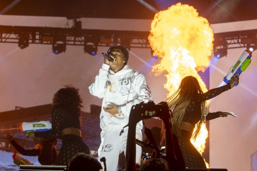 Lil Baby performs on day two of the Summer Smash Festival.