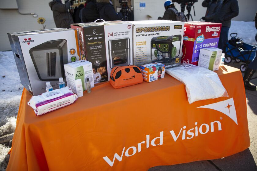 A local relief effort led to three truckloads of supplies, including diapers and space heaters, being sent to Texas. These were displayed outside the local World Vision facility, 5001 W. Harrison St., in Chicago’s Austin neighborhood.