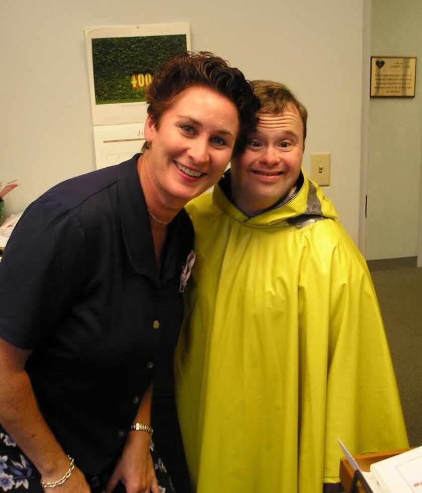 Therese Loftus with a resident of Misericordia Home.