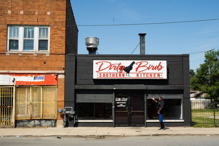 The exterior of Dirty Birds Southern Kitchen in Gresham is seen in this photo Wednesday morning July 29, 2020. James Sanders, the founder of Dirty Birds Southern Kitchen, distributes about 900 meals per day to those in need in rehabilitations centers across Chicago. | Pat Nabong/Sun-Times