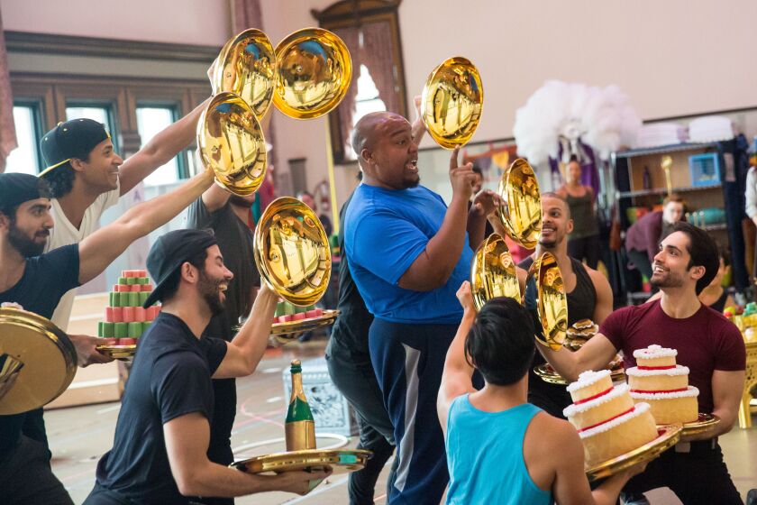 Anthony Murphy, who plays the Genie, in rehearsal for the North American touring company of the Disney musical, “Aladdin,” which begins performances at the Cadillac Palace Theatre on April 11. (Photo: Justin Barbin)