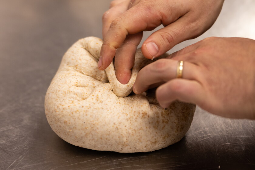 Dough being kneaded in the kitchen at the newly reopened Irene's Finer Diner in North Center on the North Side on Thursday, May 14, 2026.