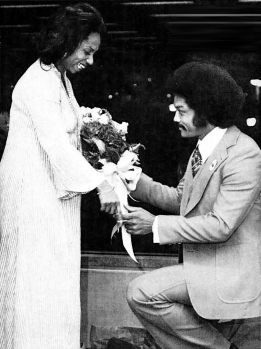 “I first met Jackie when we were in college. She was into modern dance and was a heavy user of the library. And he was just beautiful beyond measure. A mutual friend told me I had to meet her,” said Rev. Jesse Jackson about his wife of 58 years, pictured on their wedding day.