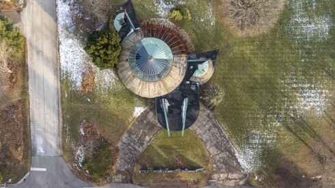 An aerial view of Ruth Van Sickle Ford and Sam Ford House at 404 S. Edgelawn Drive in Aurora.