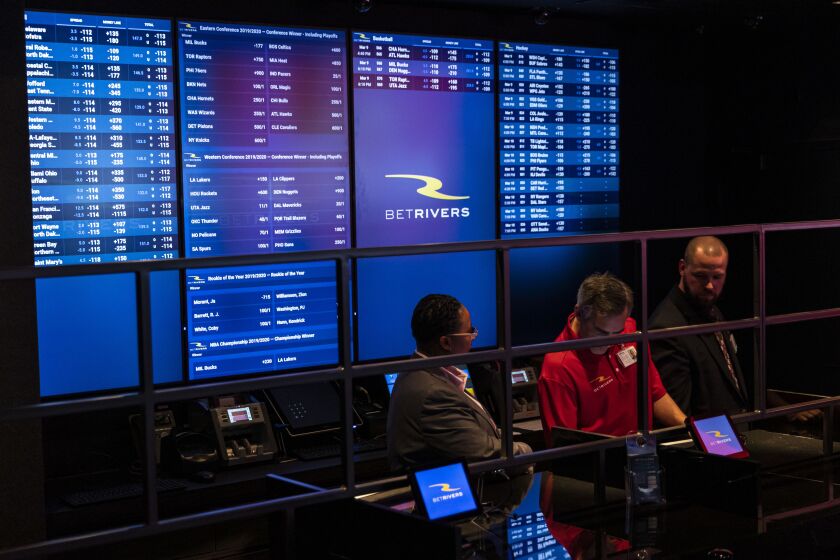 BetRivers Sportsbook, the first brick-and-mortar sportsbook approved by the Illinois Gaming Board, opens to the public at Rivers Casino in Des Plaines, Monday morning, March 9, 2020.