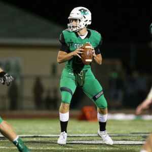 Providence’s Logan Phillips (8) stands in the pocket. Allen Cunningham/For the Sun-Times.