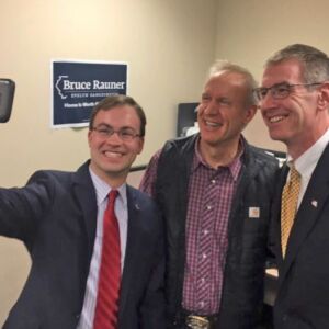 State Rep. David Olsen (left) and state Sen. John Curran met up with Gov. Bruce Rauner Tuesday morning at Rauner’s Lyle campaign office. | Twitter